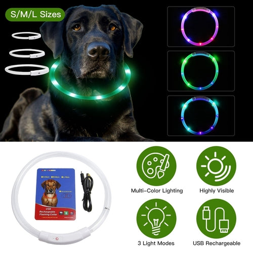 1Pc USB Rechargeable LED Dog Collar Multi Color Lighting Dog Safety